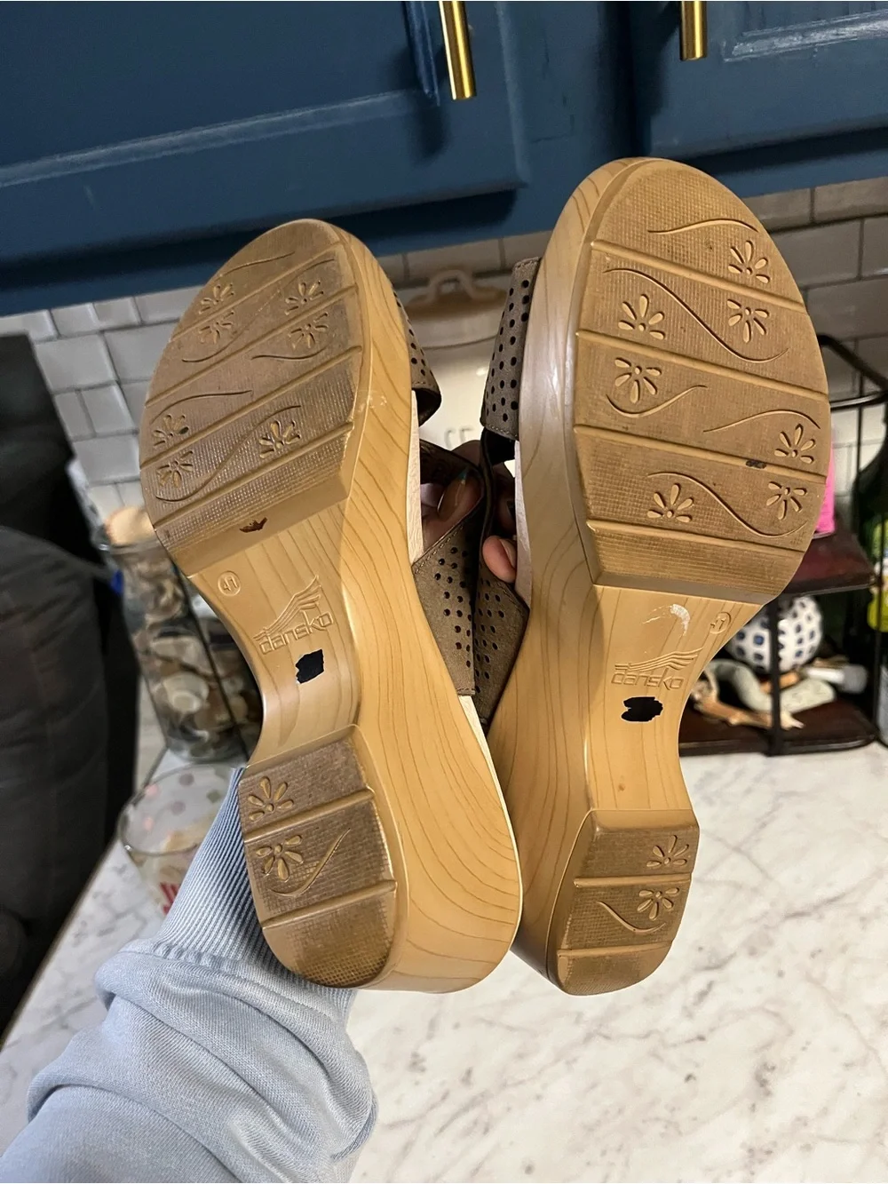 Dansko Brown Perforated Leather Wedge Sandals